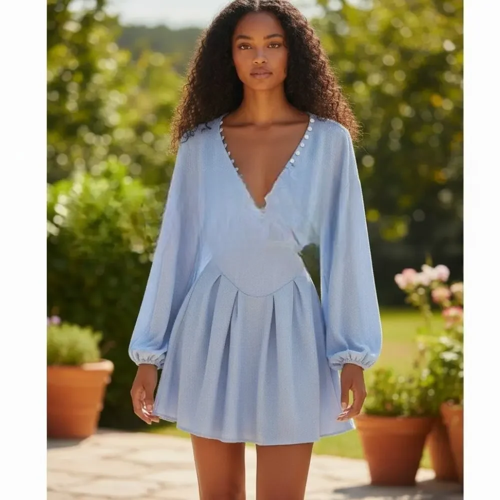 Saboluxe Light Blue Aioki Corset Dress U.S Size 0 Babydoll Lined NWT - Picture 3 of 11